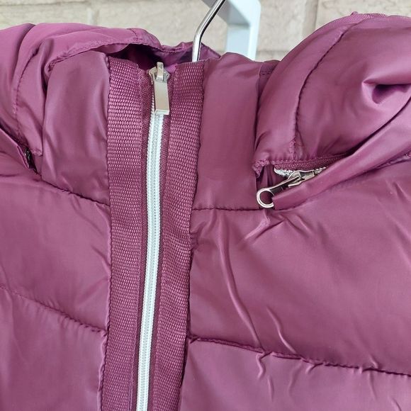 38/40 Ellos Wine Red Burgundy Mid-length Puffer Coat w Pockets & Hood NWT NIB - Picture 8 of 13
